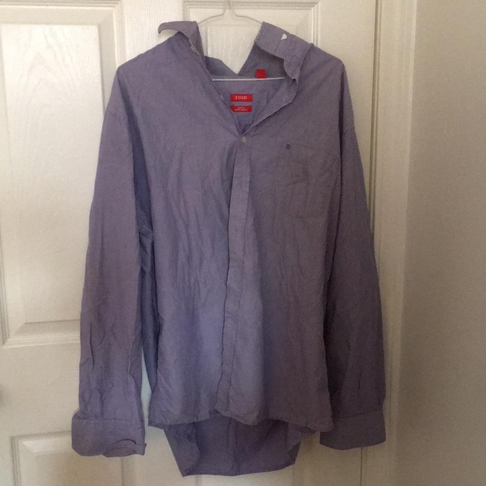 IZOD Size XL Lightweight Blue and White Striped Collard Shirt with Front Pocket